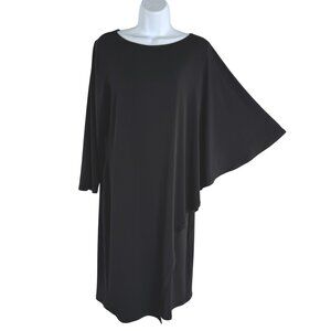 Eva Varro Long Sleeve Capelet Dress Large Black Stretch Solid NWT DR-1764